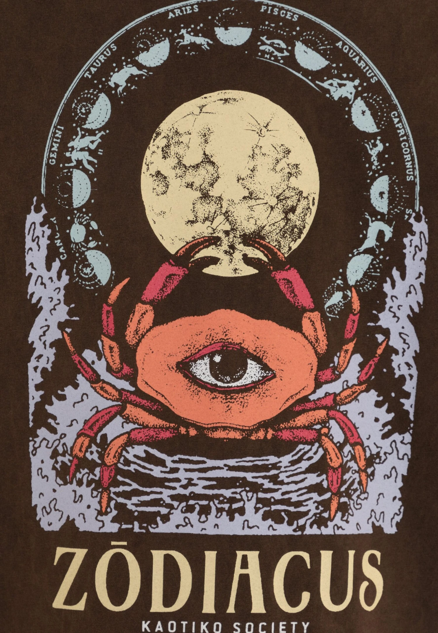 Kaotiko Washed Zodiacus Unisex - Print T-Shirt - Brown 5 Kaotiko Washed Zodiacus Unisex - Print T-Shirt - Brown - Image 5