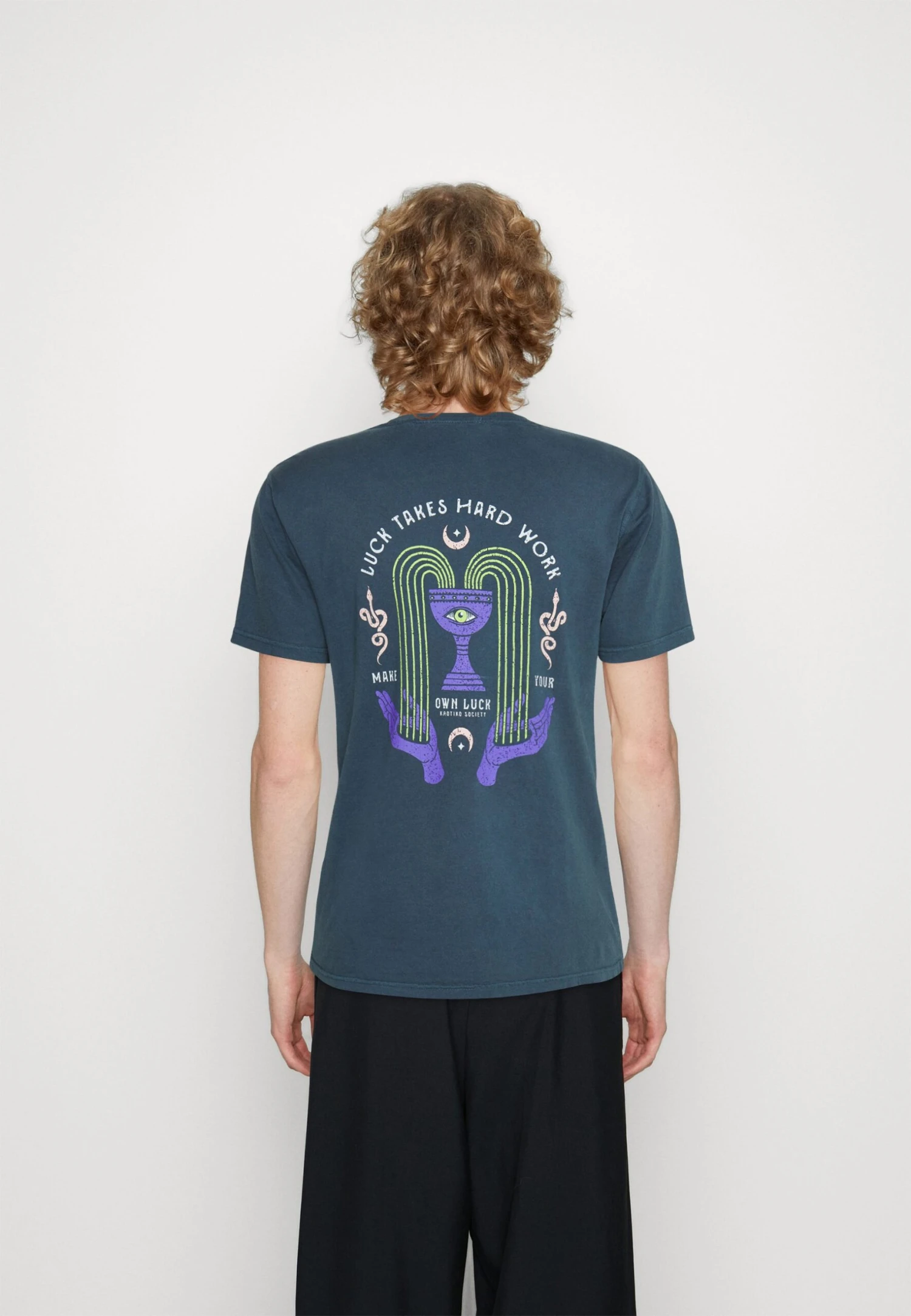 Kaotiko Washed Luck Takes Unisex - Print T-Shirt - Navy 3 Kaotiko Washed Luck Takes Unisex - Print T-Shirt - Navy - Image 3