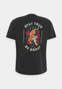 Kaotiko Stay True Unisex - Print T-Shirt - Black Acid Wash