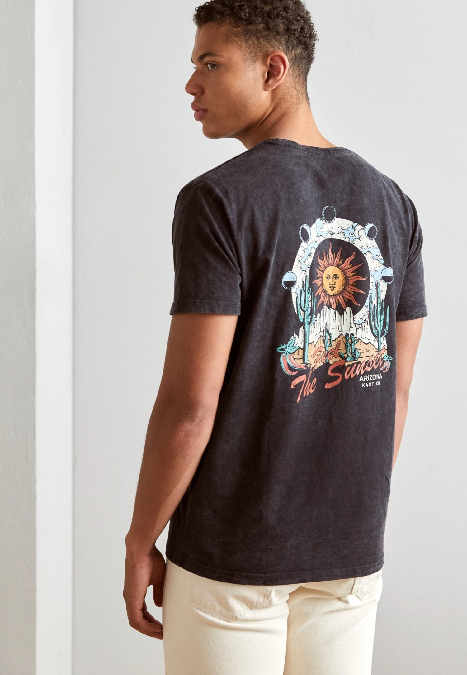 Kaotiko Washed Sunset - Print T-Shirt - Black 1 Kaotiko Washed Sunset - Print T-Shirt - Black