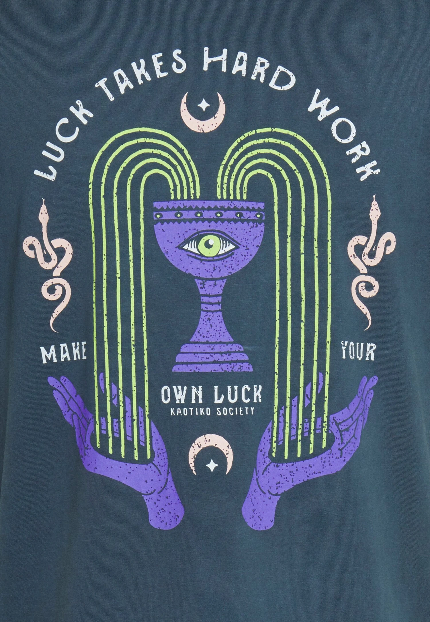Kaotiko Washed Luck Takes Unisex - Print T-Shirt - Navy 5 Kaotiko Washed Luck Takes Unisex - Print T-Shirt - Navy - Image 5