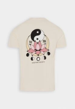Kaotiko Washed Lotus Ying Yang Unisex - Print T-Shirt - Ivory -Kaotiko Fashion Shop b1a527979c9b40078fede3e0c3044c45
