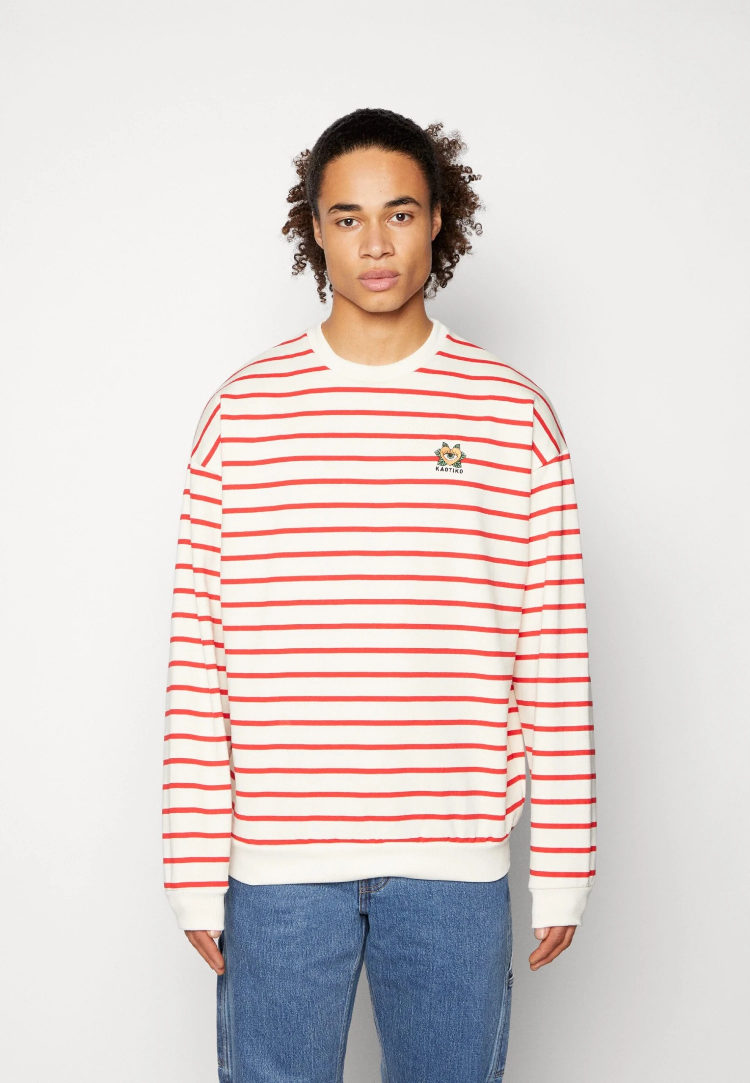 Kaotiko Crew Heart Stripes - Sweatshirt - Red/Ivory 1 Kaotiko Crew Heart Stripes - Sweatshirt - Red/Ivory